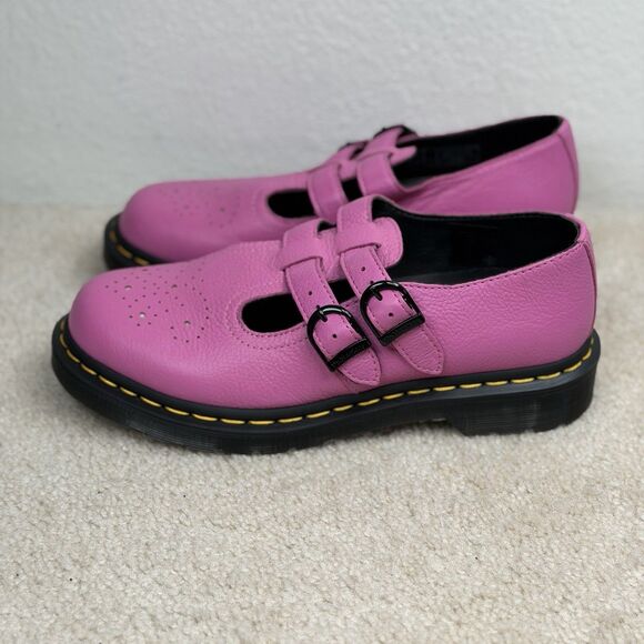 NEW Dr Martens 8065 Mary Jane Thrift Pink Sz 8 Pebbled Leather 2 Buckle Closure - Picture 7 of 10